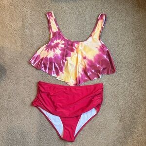 Tie-Dye Bikini Set with Ruffled Top